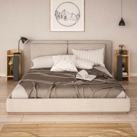 Nachtkastjes - Nachtkastje Set van 2 Elos Eik Antraciet Melamine 25x60x27 cm - Dimehouse