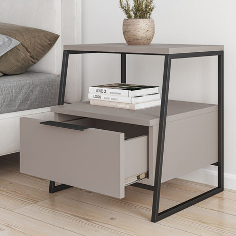 Nachtkastjes - Nachtkastje Pal Mokka Zwart Melamine 45x50x41 cm - Dimehouse
