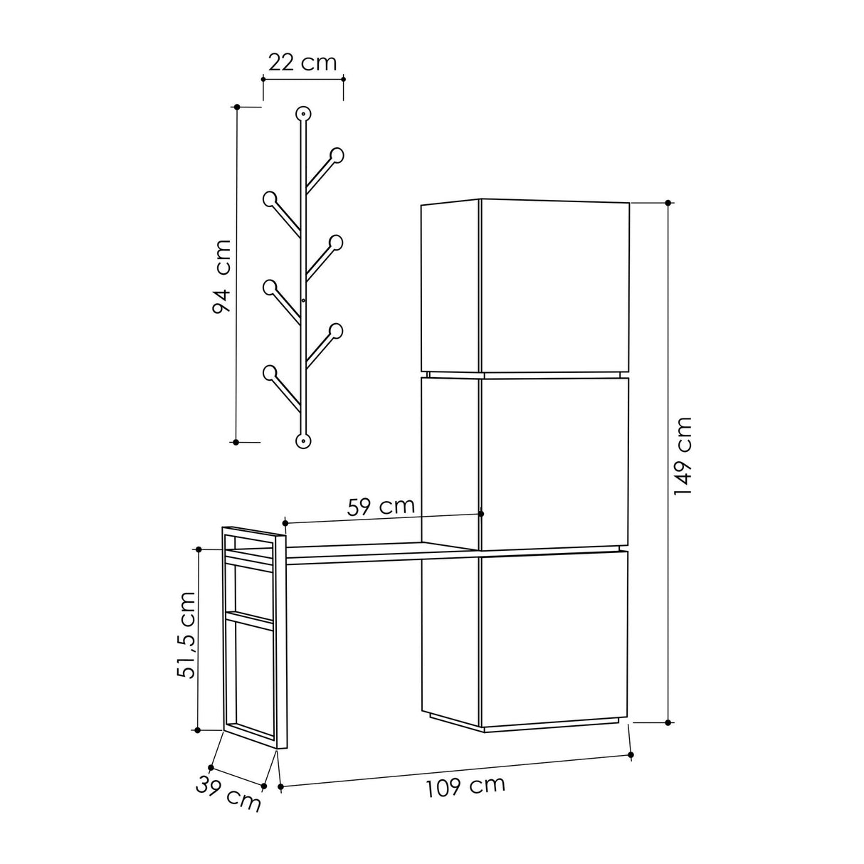 Schoenenkasten - Schoenenkast Mello Wit Antraciet Melamine 109x149x39 cm - Dimehouse