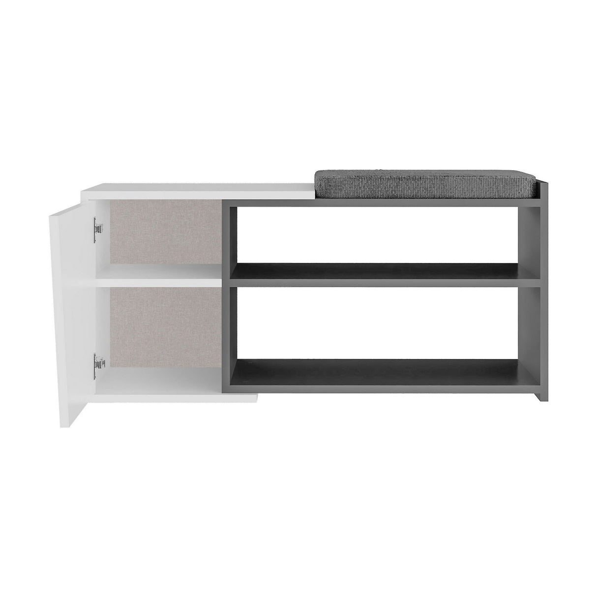 Schoenenkasten - Schoenenkast Fiona Bench Antraciet Wit Melamine 104,6x47,2x37,5 cm - Dimehouse