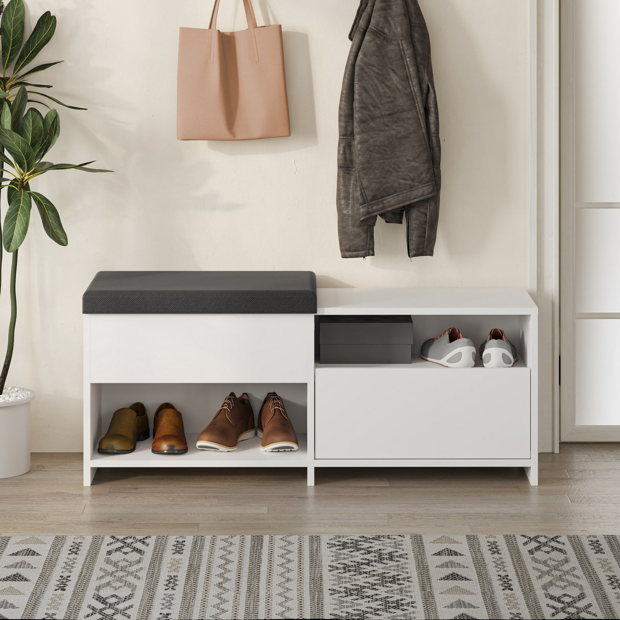 Schoenenkasten - Schoenenkast Filux Wit Melamine 120,3x51x40,5 cm - Dimehouse