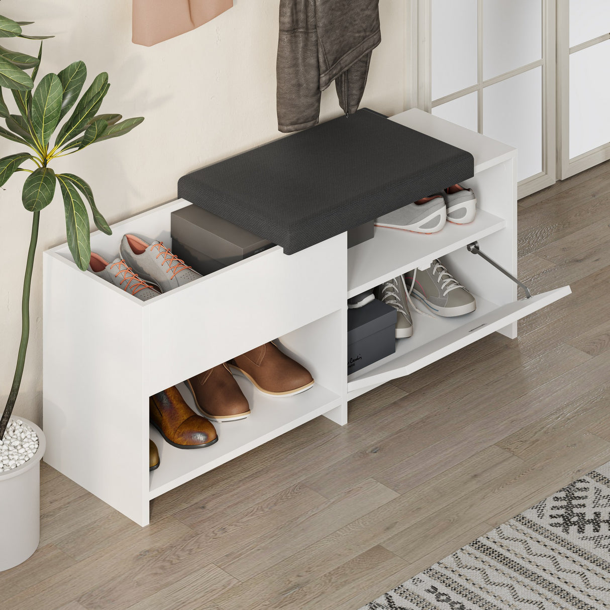 Schoenenkasten - Schoenenkast Filux Wit Melamine 120,3x51x40,5 cm - Dimehouse