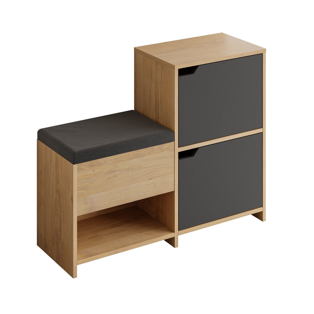 Schoenenkasten - Schoenenkast Haven Antraciet Eik Melamine 101,5x80,5x35,5 cm - Dimehouse
