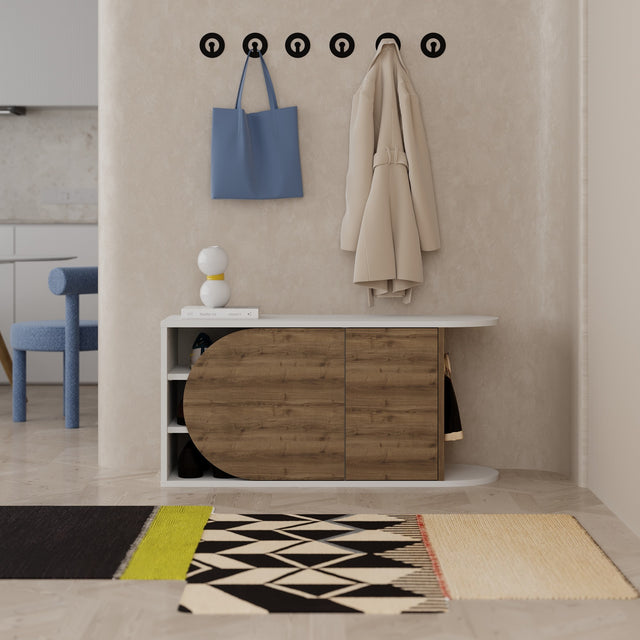 Schoenenkasten - Schoenenkast Nova Shoe Bench Naturel Wit Melamine 104x50x37 cm - Dimehouse