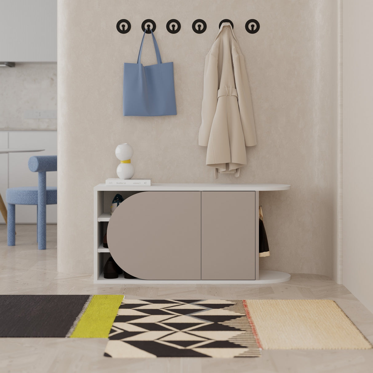 Schoenenkasten - Schoenenkast Nova Shoe Bench Mokka Wit Melamine 104x50x37 cm - Dimehouse