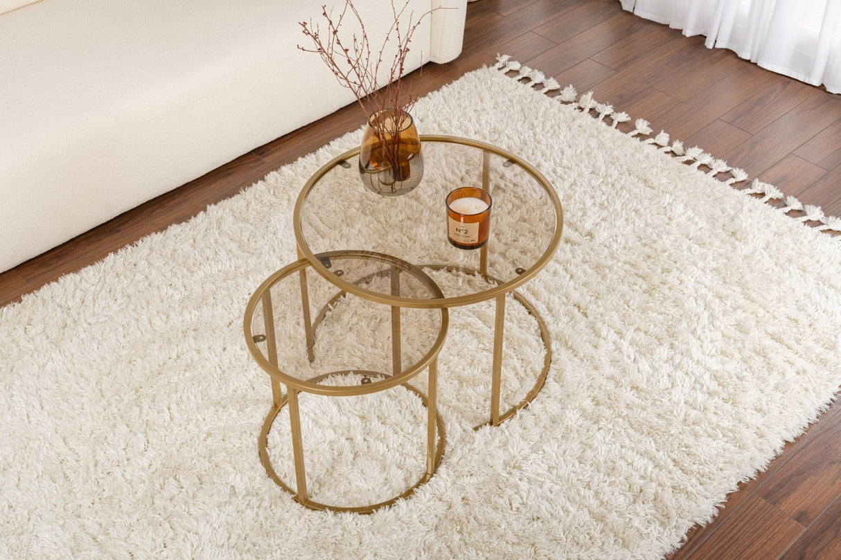 Moderne Ronde Salontafel Set van 2 Uru Goud - Brons Glas - 60/42 cm