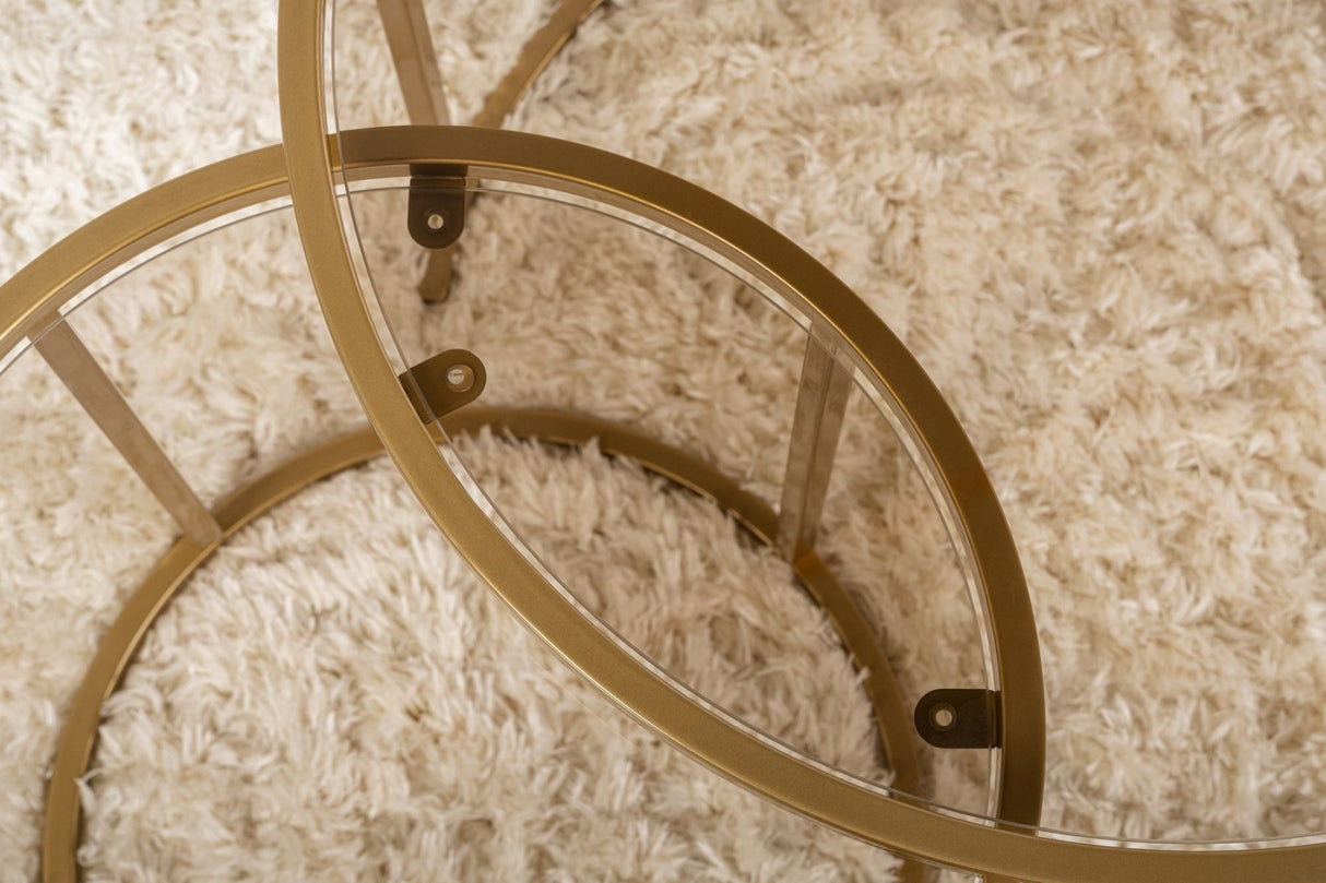 Moderne Ronde Salontafel Set van 2 Uru Goud - Brons Glas - 60/42 cm