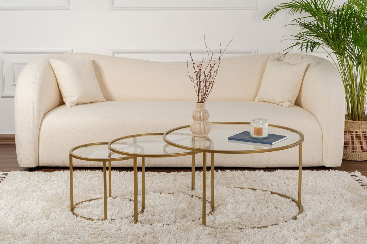 Moderne Rundt Sofabord Sæt af 3 Uru Guld - Transparent Glas - 80/60/42 cm 