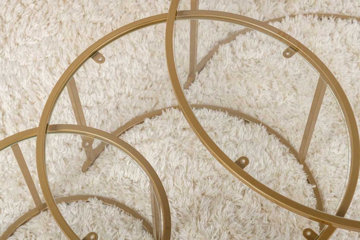 Moderne Rundt Sofabord Sæt af 3 Uru Guld - Transparent Glas - 80/60/42 cm 