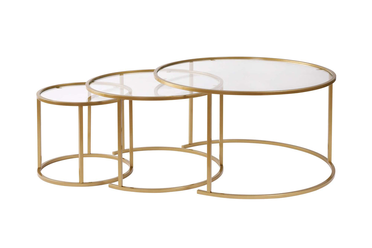 Moderne Rundt Sofabord Sæt af 3 Uru Guld - Transparent Glas - 80/60/42 cm 