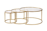 Moderne Rundt Sofabord Sæt af 3 Uru Guld - Transparent Glas - 80/60/42 cm 