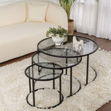 Moderne Sofabord Sæt med 3 Uru Sort - Gråt Glas - 80/60/42 cm 