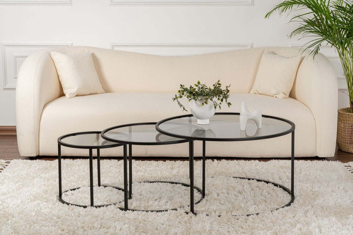 Moderne Sofabord Sæt med 3 Uru Sort - Gråt Glas - 80/60/42 cm 