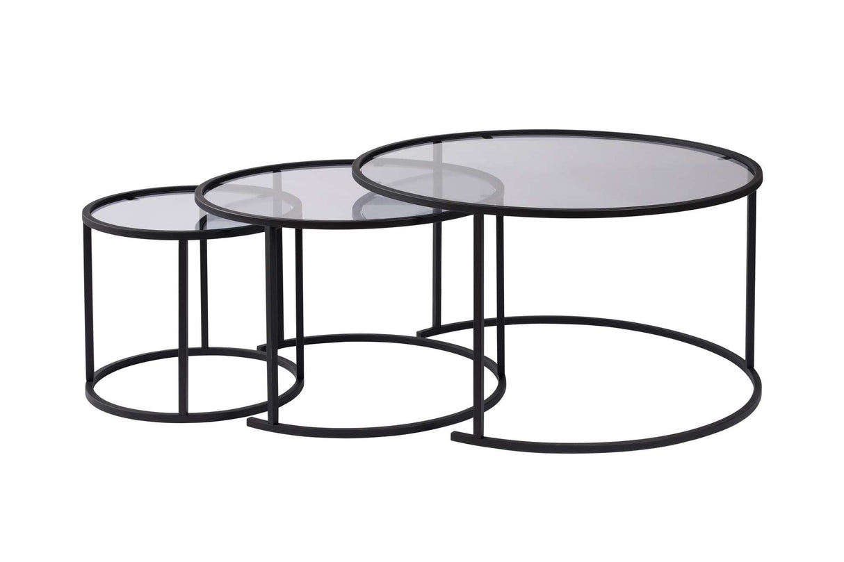 Moderne Sofabord Sæt med 3 Uru Sort - Gråt Glas - 80/60/42 cm 