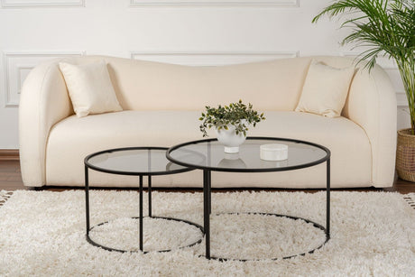 Moderne Ronde Salontafel Set van 2 Uru Zwart - Grijs Glas - 80/60 cm