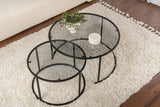 Moderne Rundt Sofabord Sæt af 2 Uru Sort - Gråt Glas - 80/60 cm 
