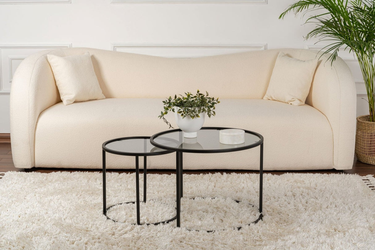 Moderne Ronde Salontafel Set van 2 Uru Zwart - Grijs Glas - 60/42 cm