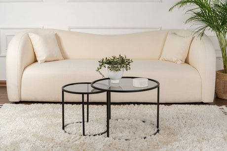 Moderne Ronde Salontafel Set van 2 Uru Zwart - Grijs Glas - 60/42 cm