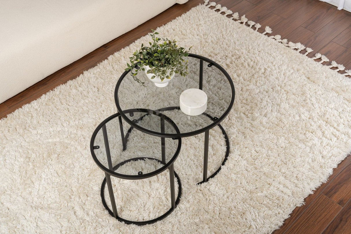 Moderne Ronde Salontafel Set van 2 Uru Zwart - Grijs Glas - 60/42 cm