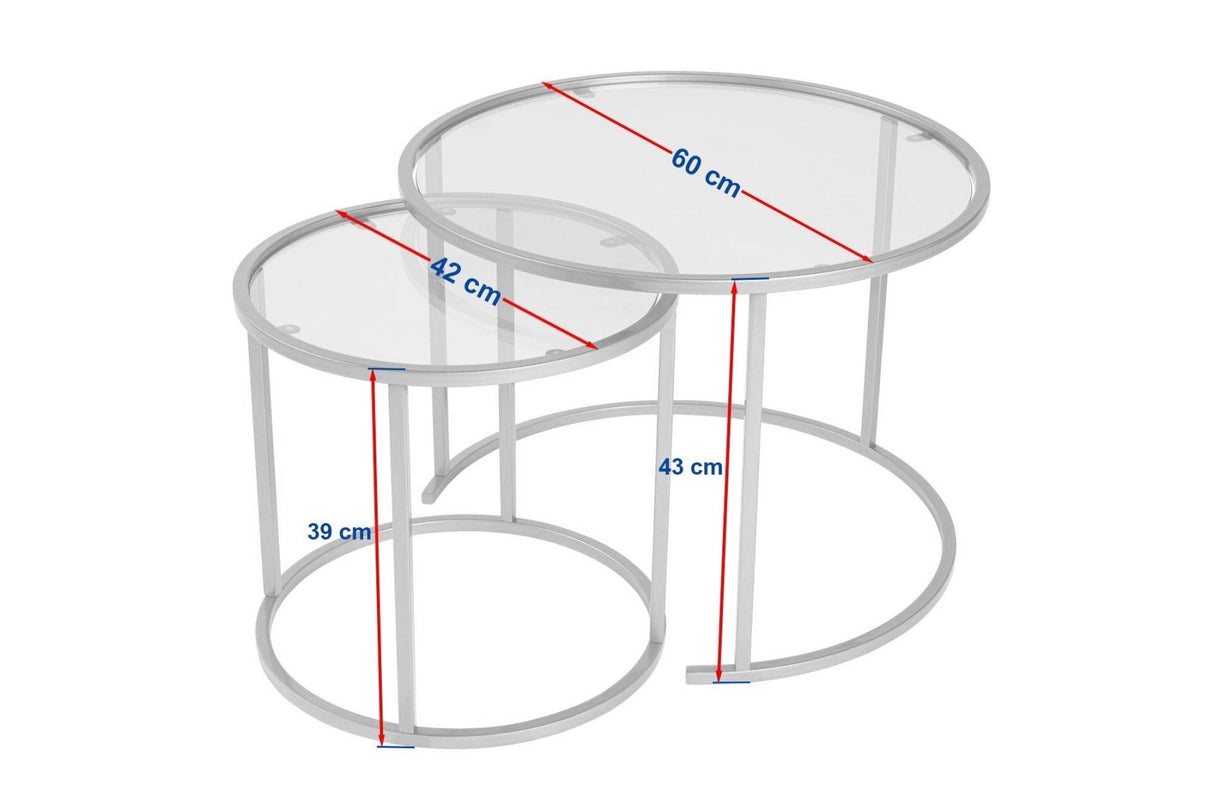 Moderne Ronde Salontafel Set van 2 Uru Zwart - Grijs Glas - 60/42 cm