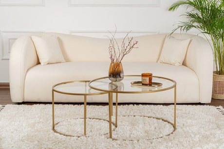 Moderne Ronde Salontafel Set van 2 Uru Goud - Transparant Glas - 80/60 cm
