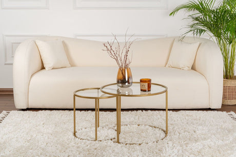 Moderne Ronde Salontafel Set van 2 Uru Goud - Transparant Glas - 60/42 cm