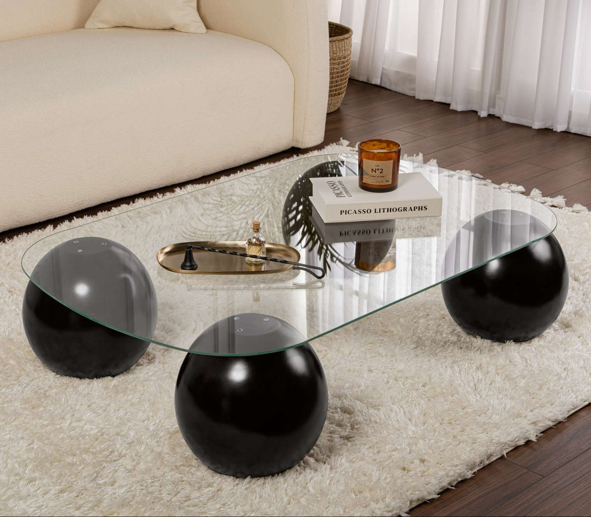 Salontafel Evara 118x75x30 cm zwart en transparant glas Black Transparent Tempered glass
