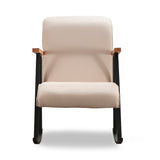 Retro gyngestol beige fløjl med bøgetræ armlæn Yoka