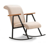 Retro gyngestol beige fløjl med bøgetræ armlæn Yoka
