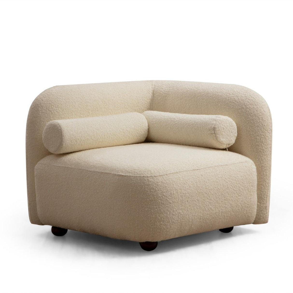 Fauteuils - Japandi fauteuil beige bouclé met walnoot poot Victoria - Dimehouse