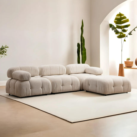 Banken - Modulaire XXL hoekbank Bubble met hocker - crème - Dimehouse