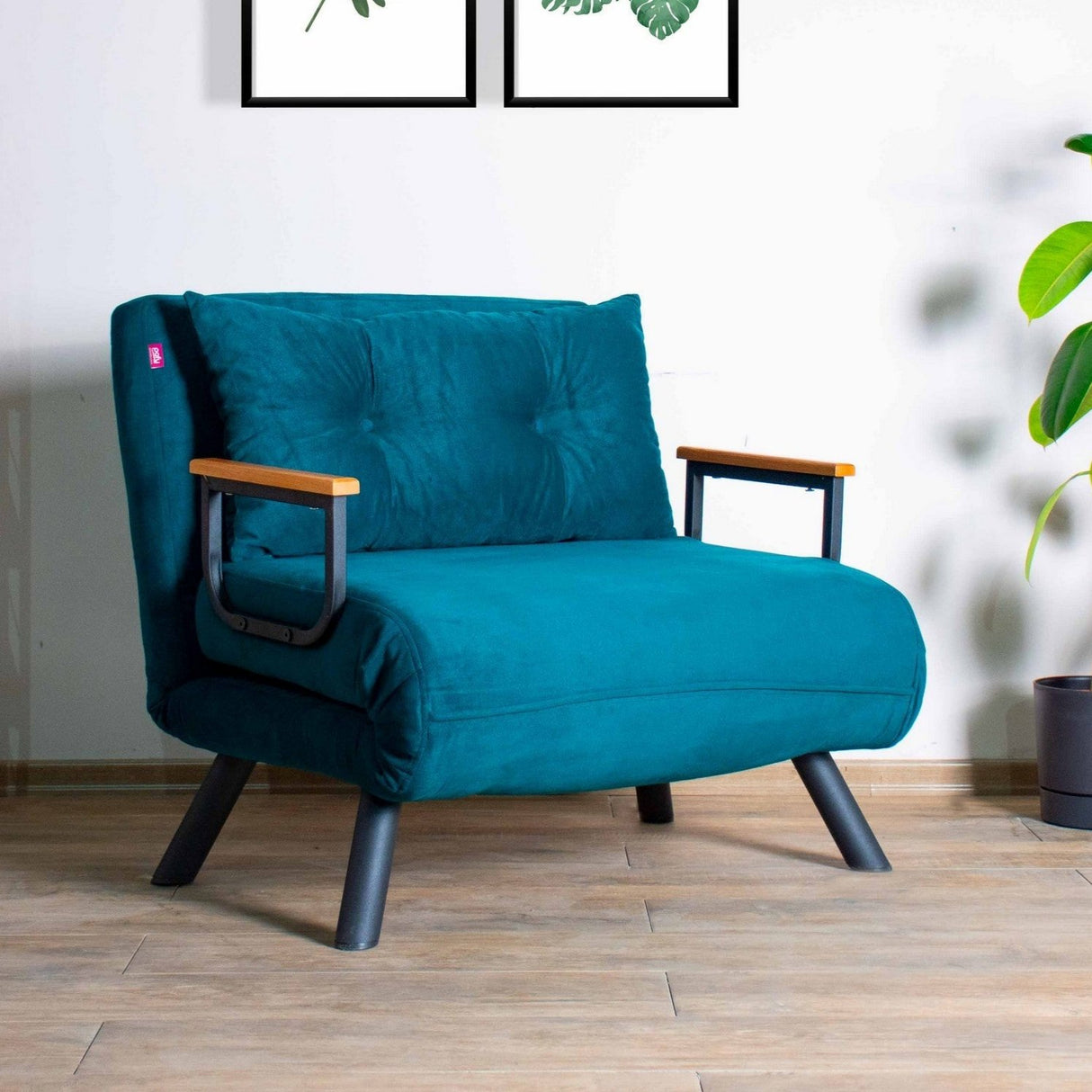 Fauteuils - Scandinavische slaapfauteuil Petrol Blauw stof linnen look Sando - Dimehouse