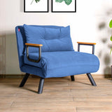 Fauteuils - Scandinavische slaapfauteuil Blauw stof linnen look Sando - Dimehouse