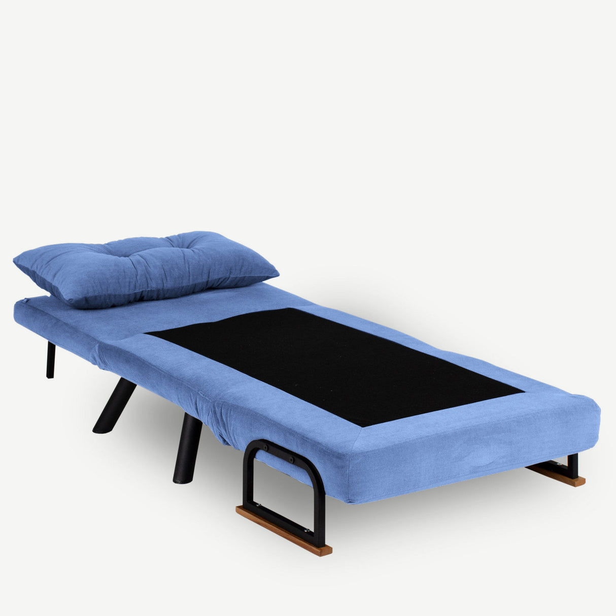 Fauteuils - Scandinavische slaapfauteuil Blauw stof linnen look Sando - Dimehouse