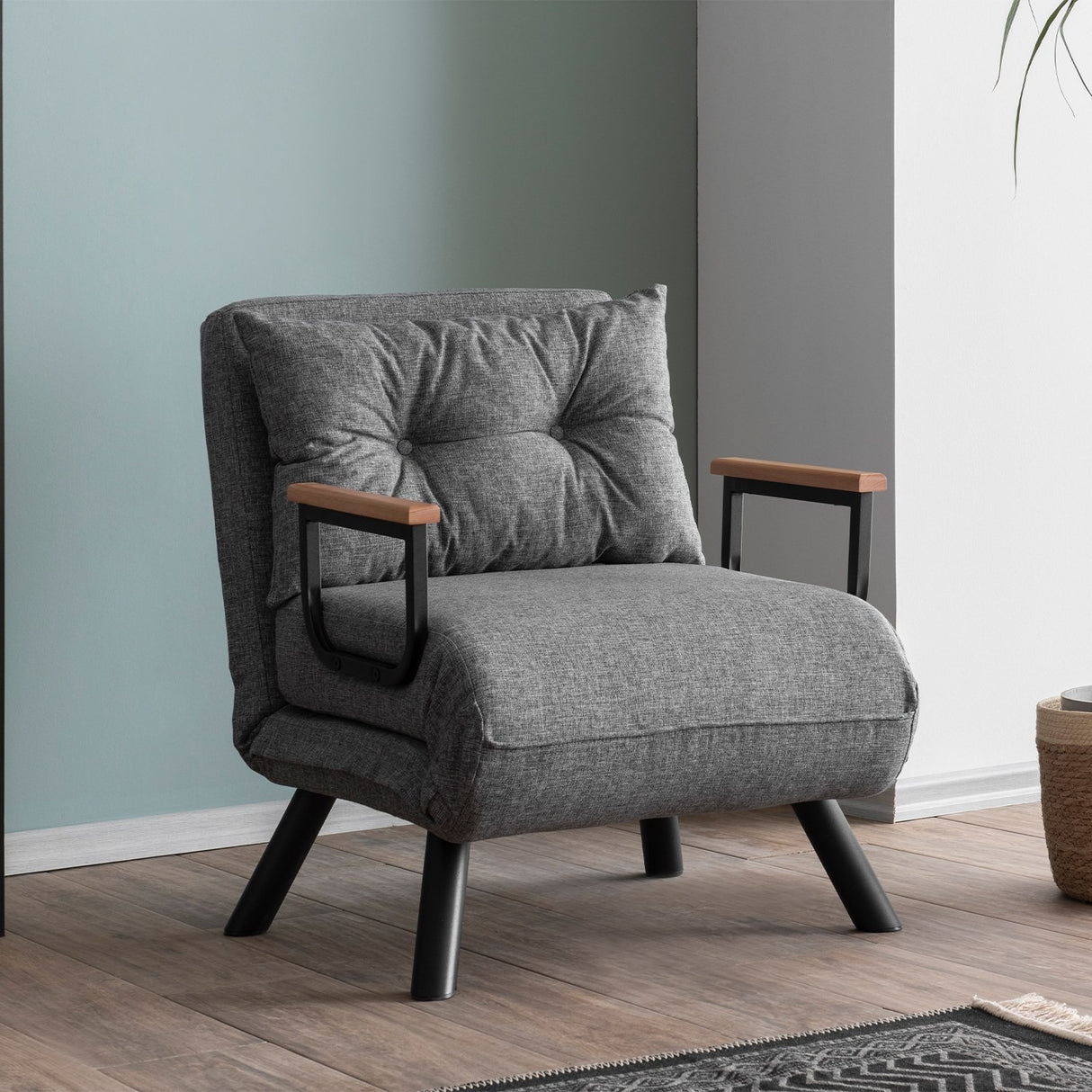 Fauteuils - Scandinavische slaapfauteuil Grijs gemêleerde stof Sando - Dimehouse