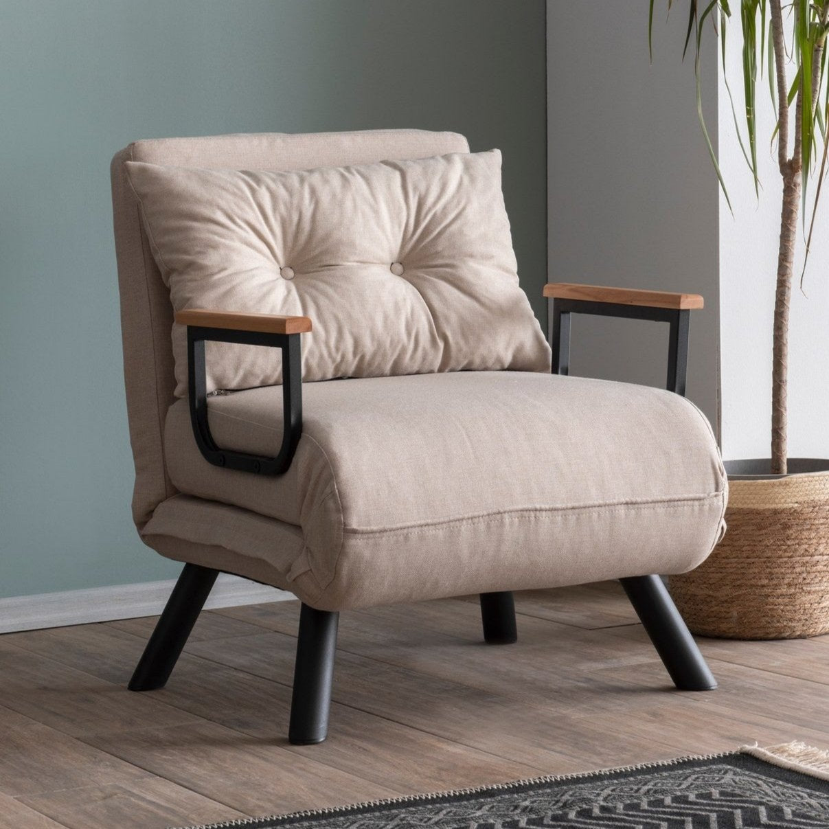 Skandinavisk sovelænestol Taupe stof linned look Sando
