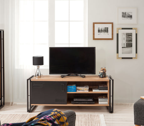 TV Meubels - TV Meubel Cosmo Atlantisch Dennenhout Zwart Melamine 130x50x45 cm - Dimehouse