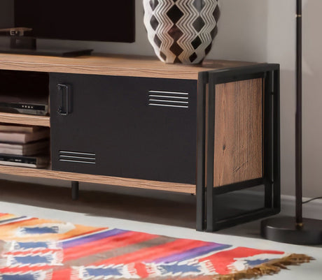 TV Meubels - TV Meubel Cosmo Atlantisch Dennenhout Zwart Melamine 180x50x45 cm - Dimehouse