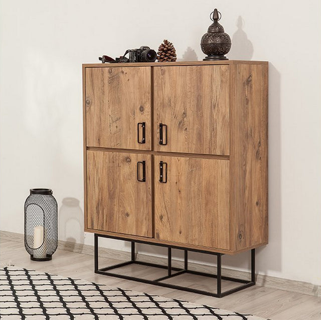 Wandkasten - Wandkast Quantum Solo Atlantisch Dennenhout Zwart Melamine 93x115x36 cm - Dimehouse