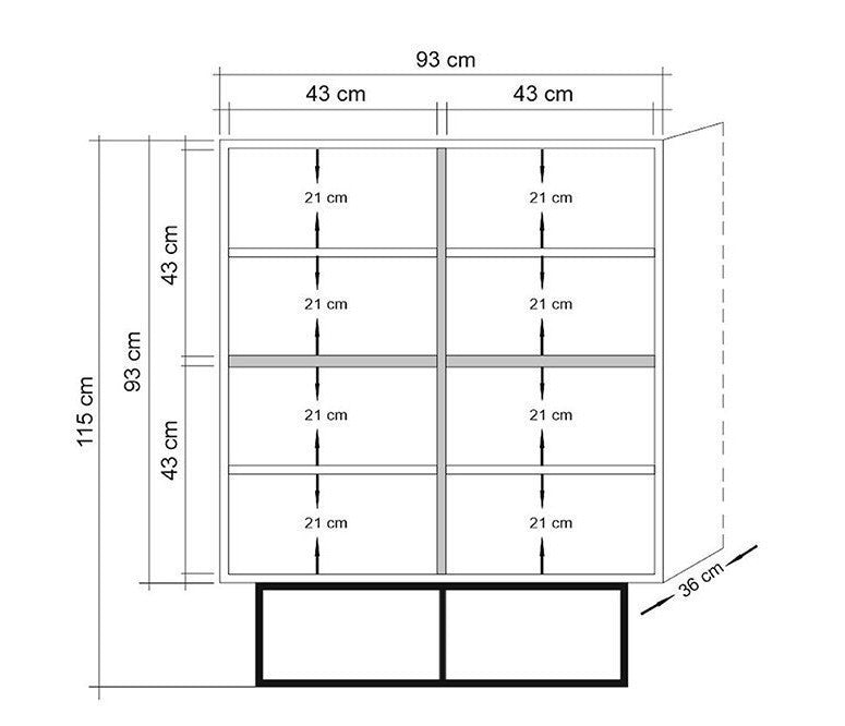 Wandkasten - Wandkast Quantum Solo Atlantisch Dennenhout Zwart Melamine 93x115x36 cm - Dimehouse