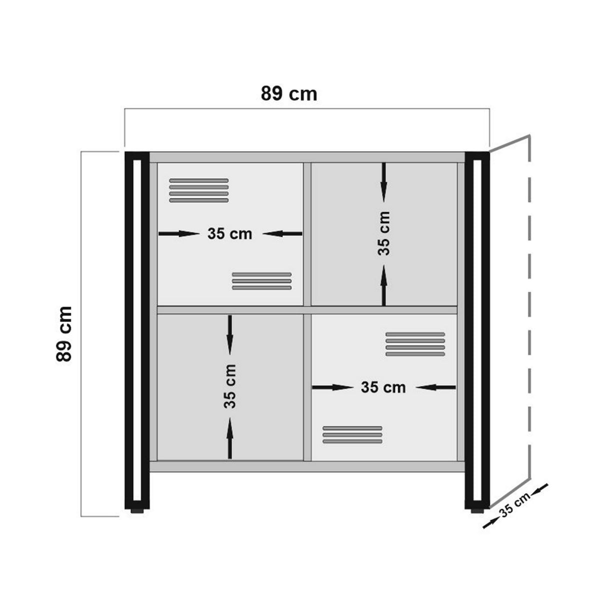 Industriel skænk fyrretræ melamin sort metal Cosmo 89x89x35 cm