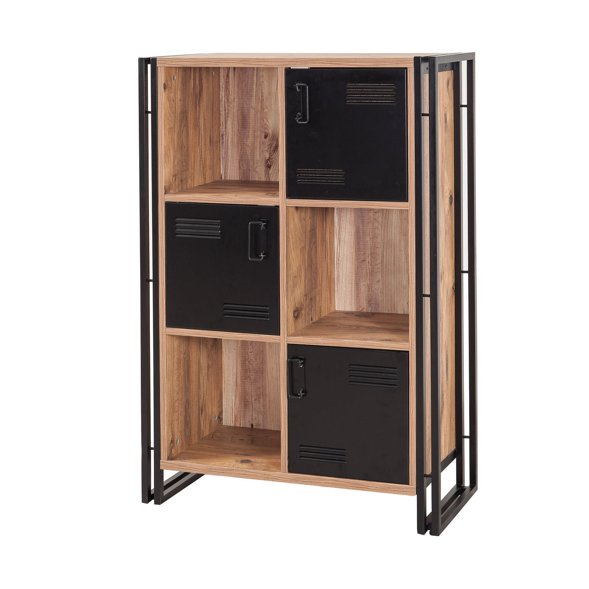 Industriskab fyrretræ melamin sort metal Cosmo 89x127x35 cm