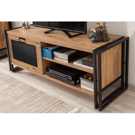 TV Meubels - TV Meubel Arcas Atlantisch Dennenhout Zwart Melamine 130x50x45 cm - Dimehouse