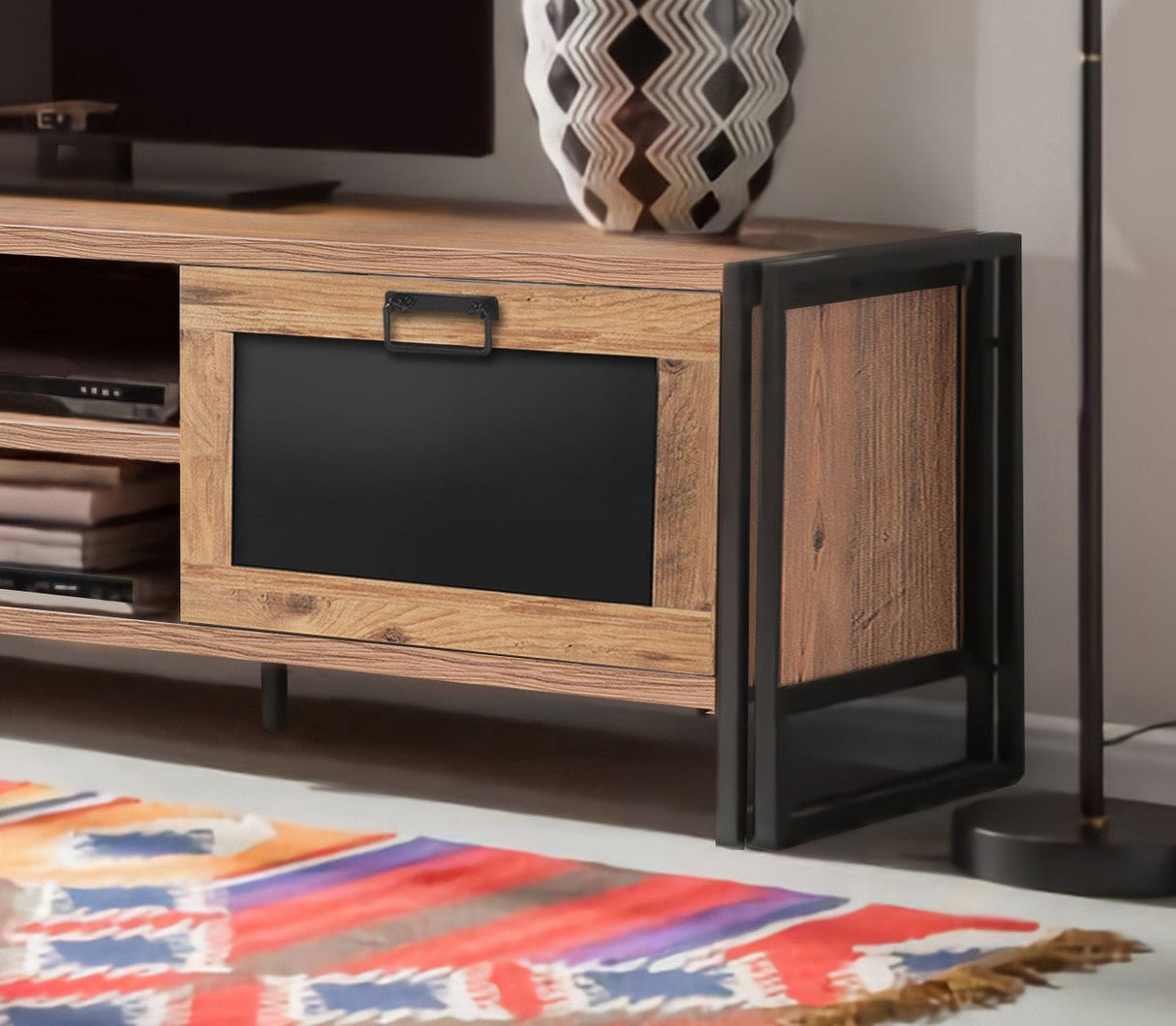 TV Meubels - TV Meubel Arcas Atlantisch Dennenhout Zwart Melamine 180x50x45 cm - Dimehouse