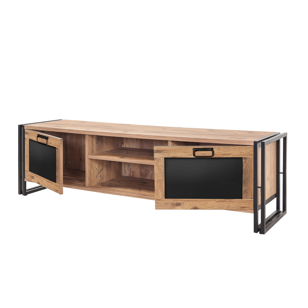 TV Meubels - TV Meubel Arcas Atlantisch Dennenhout Zwart Melamine 180x50x45 cm - Dimehouse