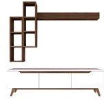 TV Meubels - TV Meubel Set Iona Wit Donker Walnoot Melamine 180x48,6x35 cm - Dimehouse