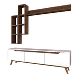 TV Meubels - TV Meubel Set Iona Wit Donker Walnoot Melamine 180x48,6x35 cm - Dimehouse