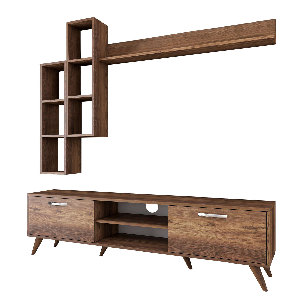 TV Meubels - TV Meubel Set Iona Walnoot Melamine 180x48,6x35 cm - Dimehouse