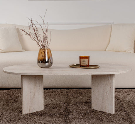Ovale Salontafel Travertin look Sabla - 119x60