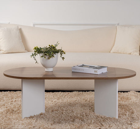 Ovale Salontafel Walnoot Look - Witte Poot - Sabla - 119x60